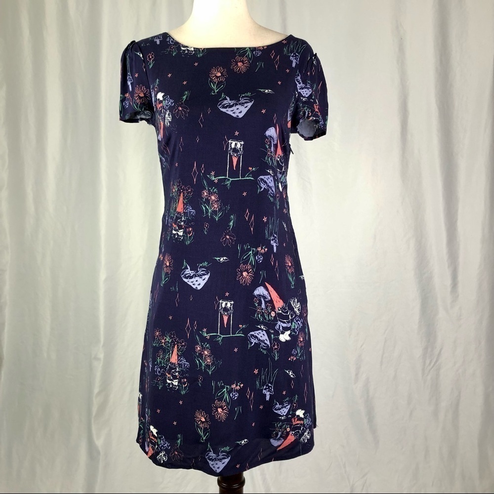 Modcloth sheath dress gnomes mushrooms cottagecore bustier back pockets! XXS